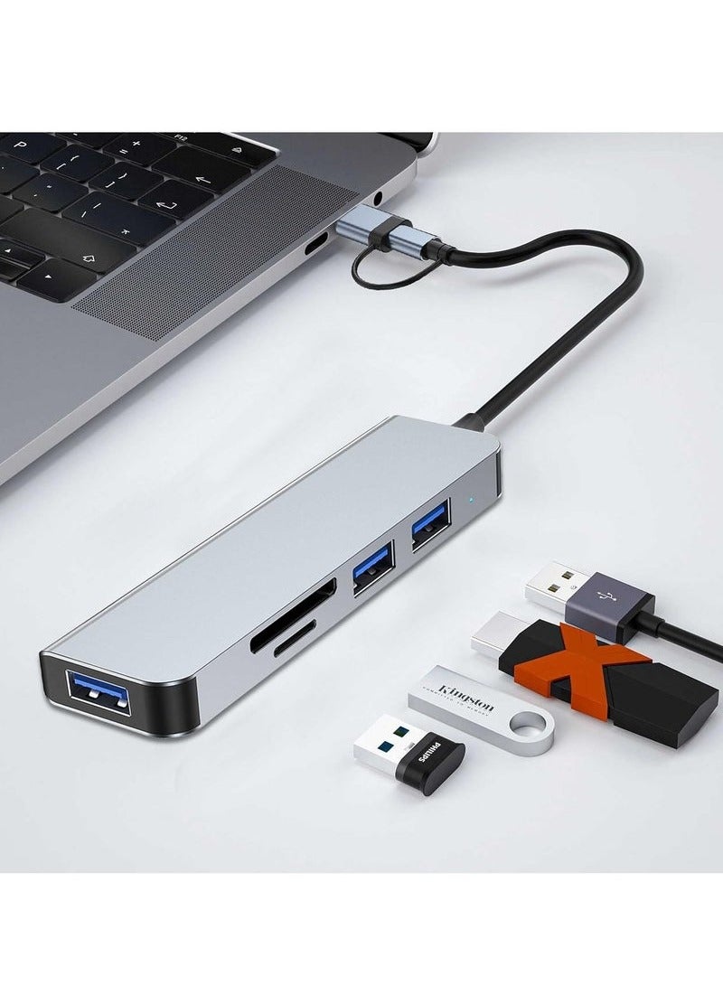 سبون موزع من النوع سي 5 في 1 USB منفذين و USB 3.0  وقارئ بطاقات SD وTF  متوافق مع ماك بوك برو واير واللابتوب وغيرها من الاجهزة من النوع سي - Image 4