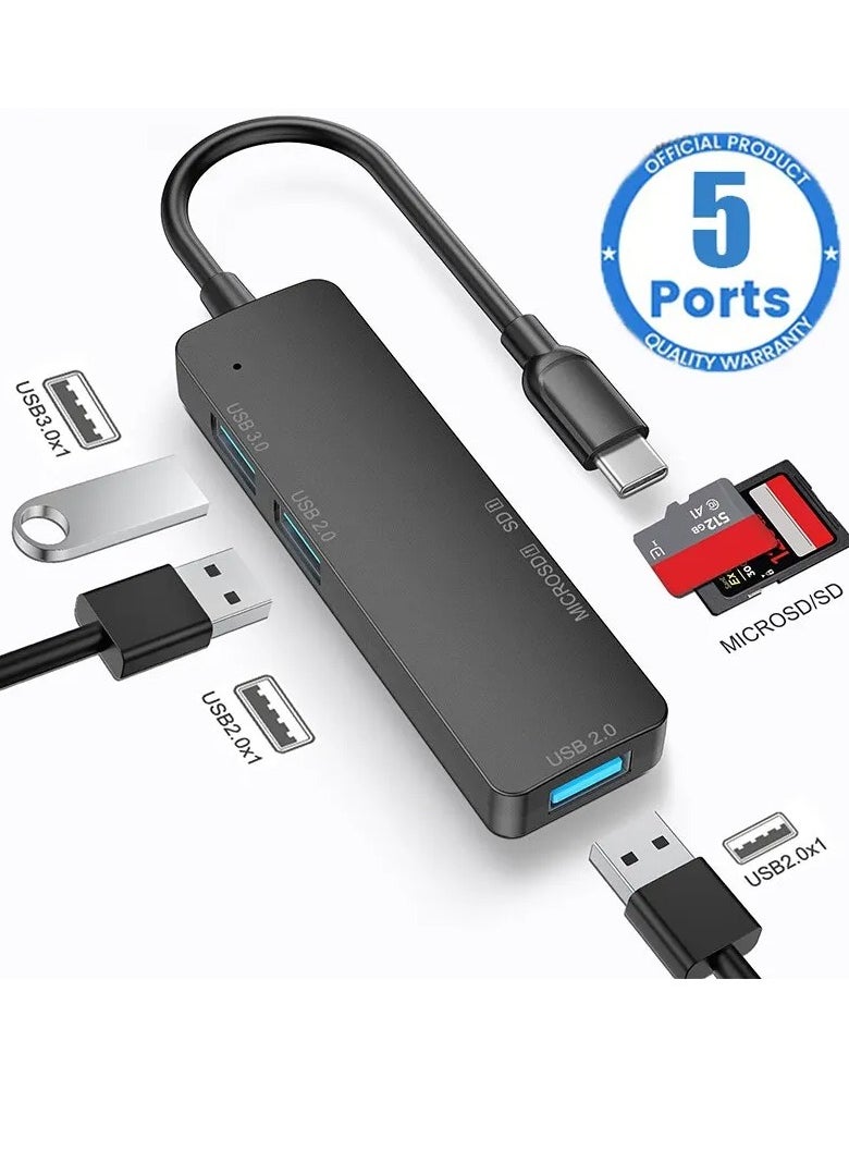 أس بي موزع من النوع سي 5 في 1 USB منفذين و USB 3.0  وقارئ بطاقات SD وTF  متوافق مع ماك بوك برو واير واللابتوب وغيرها من الاجهزة من النوع سي  - Image 1