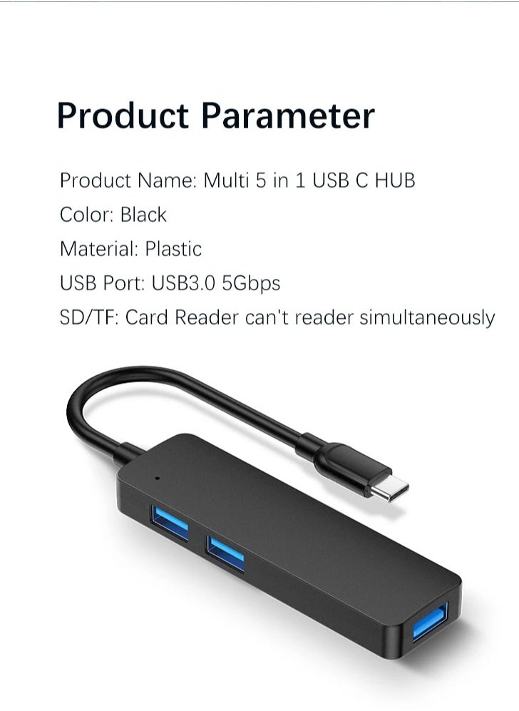 أس بي موزع من النوع سي 5 في 1 USB منفذين و USB 3.0  وقارئ بطاقات SD وTF  متوافق مع ماك بوك برو واير واللابتوب وغيرها من الاجهزة من النوع سي  - Image 5