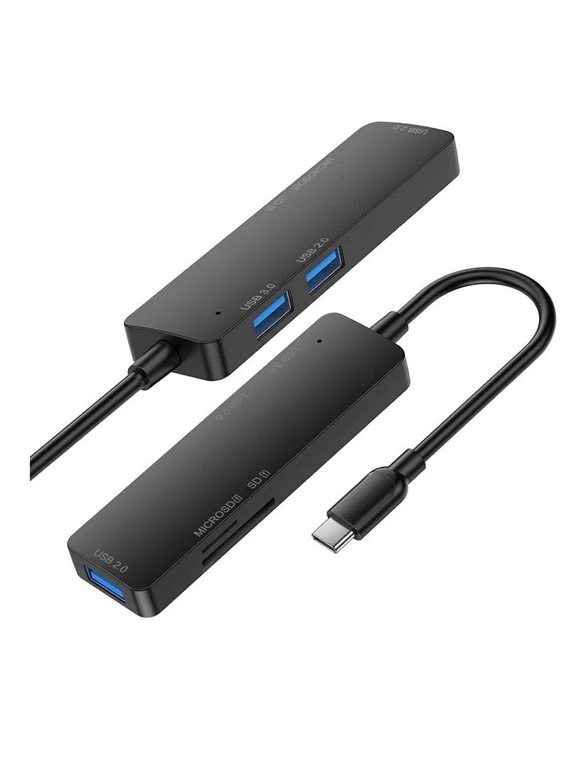 أس بي - موزع من النوع سي 5 في 1 USB منفذين و USB 3.0  وقارئ بطاقات SD وTF  متوافق مع ماك بوك برو واير واللابتوب وغيرها من الاجهزة من النوع سي - Image 1
