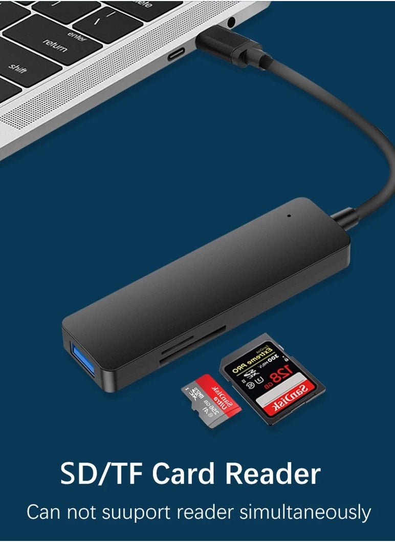 أس بي - موزع من النوع سي 5 في 1 USB منفذين و USB 3.0  وقارئ بطاقات SD وTF  متوافق مع ماك بوك برو واير واللابتوب وغيرها من الاجهزة من النوع سي - Image 1