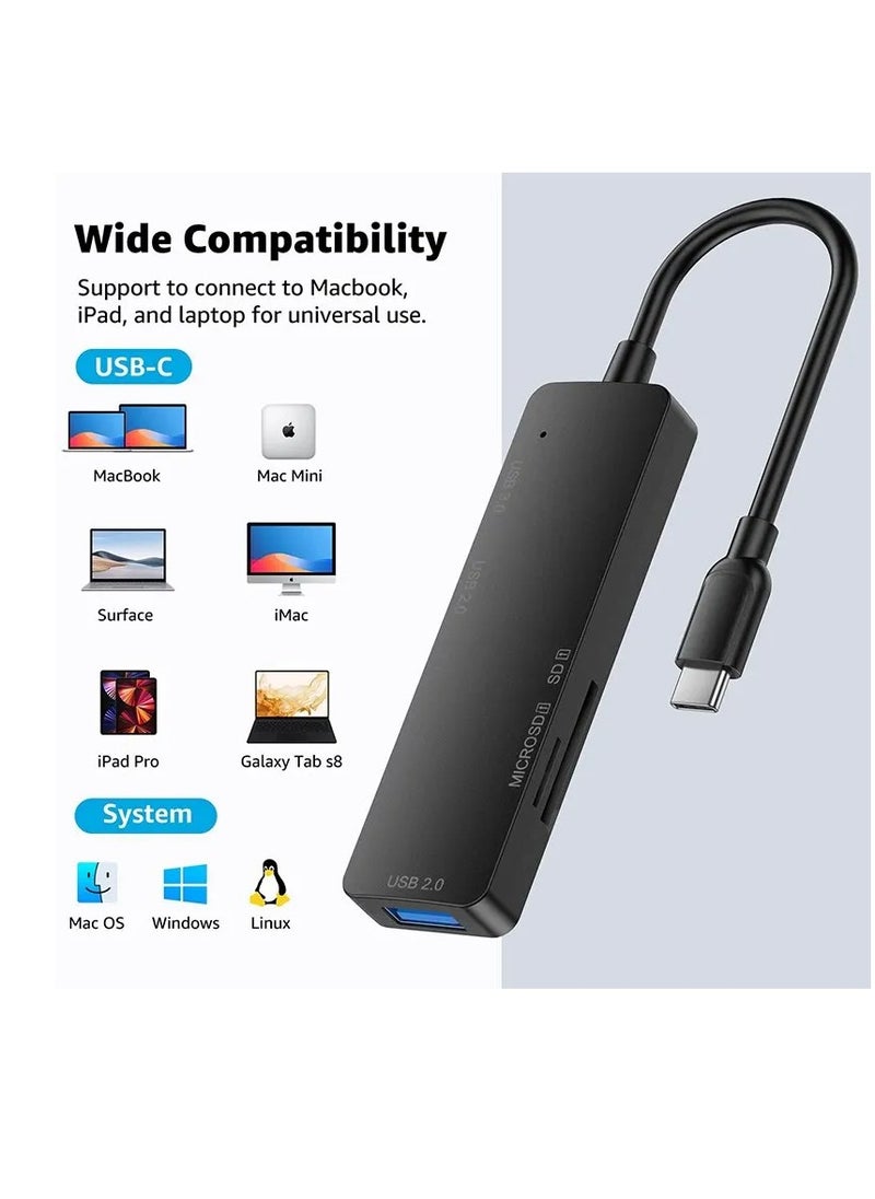 أس بي موزع من النوع سي 5 في 1 USB منفذين و USB 3.0  وقارئ بطاقات SD وTF  متوافق مع ماك بوك برو واير واللابتوب وغيرها من الاجهزة من النوع سي  - Image 3