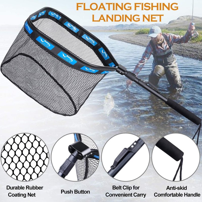 PLUSINNO Floating Fishing Net for Steelhead, Salmon, Fly, Kayak, Catfish, Bass, Trout Fishing, Rubber Coated Foldable Landing Net with Fixed Pole Handle, Fishing Gear and Gifts for Men - 2 Pack - Image 2
