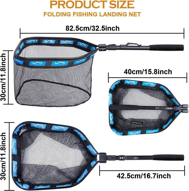 PLUSINNO Floating Fishing Net for Steelhead, Salmon, Fly, Kayak, Catfish, Bass, Trout Fishing, Rubber Coated Foldable Landing Net with Fixed Pole Handle, Fishing Gear and Gifts for Men - 2 Pack - Image 5