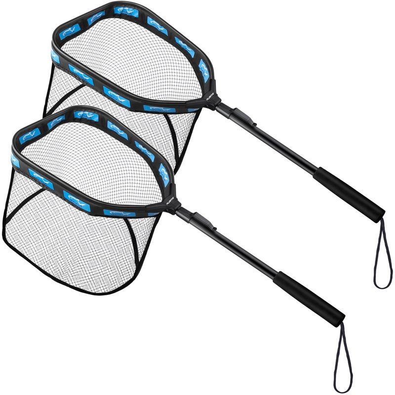 PLUSINNO Floating Fishing Net for Steelhead, Salmon, Fly, Kayak, Catfish, Bass, Trout Fishing, Rubber Coated Foldable Landing Net with Fixed Pole Handle, Fishing Gear and Gifts for Men - 2 Pack - Image 1