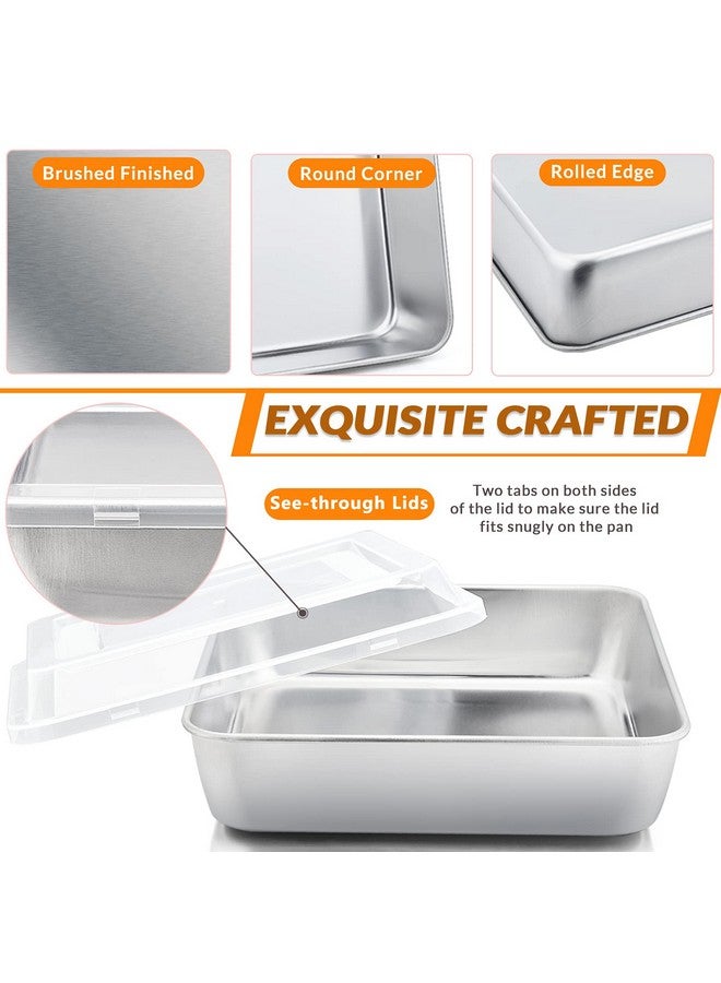 E-far 8 x 8-Inch Baking Pan with lid, Square Cake Brownie Baking Pans Stainless Steel Bakeware Set of 2, Non-toxic & Healthy, Easy Clean & Dishwasher Safe - 4 Pieces(2 Pans + 2 Lids) - Image 3