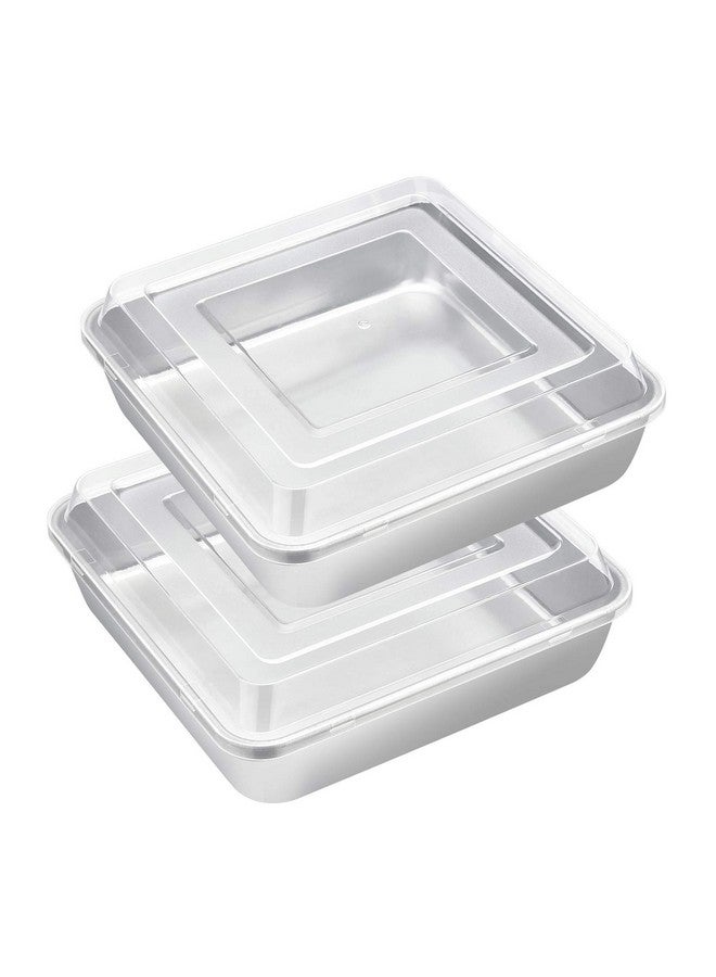 E-far 8 x 8-Inch Baking Pan with lid, Square Cake Brownie Baking Pans Stainless Steel Bakeware Set of 2, Non-toxic & Healthy, Easy Clean & Dishwasher Safe - 4 Pieces(2 Pans + 2 Lids) - Image 1