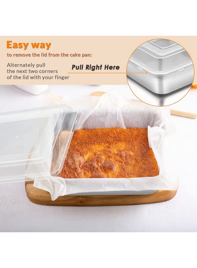E-far 8 x 8-Inch Baking Pan with lid, Square Cake Brownie Baking Pans Stainless Steel Bakeware Set of 2, Non-toxic & Healthy, Easy Clean & Dishwasher Safe - 4 Pieces(2 Pans + 2 Lids) - Image 4