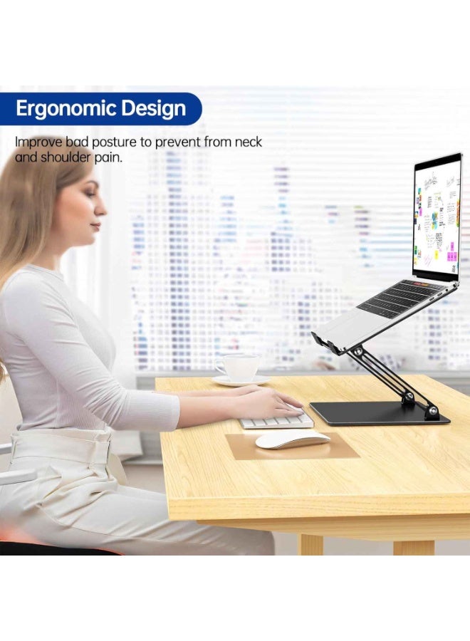 حامل كمبيوتر محمول مكتبي، مع 4 لاصقات تبريد مجانية، حامل كمبيوتر محمول قابل للتعديل بتصميم مريح، رافع كمبيوتر محمول قابل للطي، حامل كتب مكتبي محمول، حامل كمبيوتر متوافق مع أجهزة الكمبيوتر المحمولة من 10 إلى 14 بوصة، أسود - Image 2