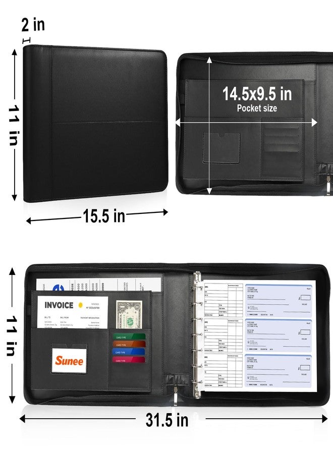 SUNEE Zippered Business Checkbook Binder 7 Ring 1 Inch with Zipper for Business Checks (9" x 13"), PU Leather Check Binder Holds 600 Checks Capacity for Executive Supplies, Black - Image 2