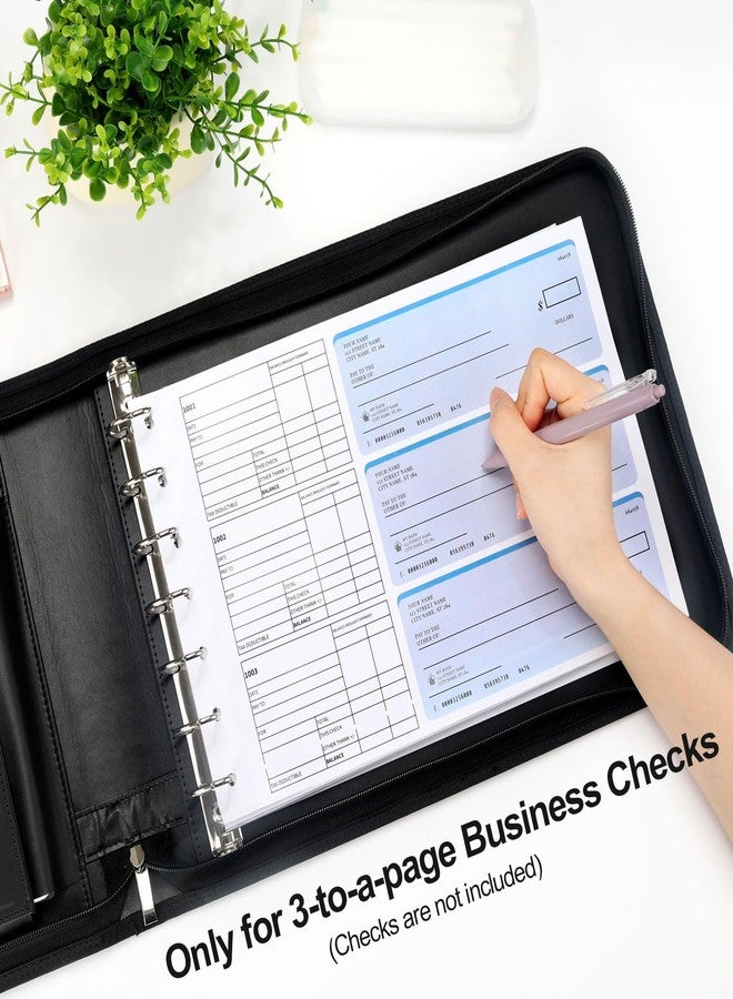 SUNEE Zippered Business Checkbook Binder 7 Ring 1 Inch with Zipper for Business Checks (9" x 13"), PU Leather Check Binder Holds 600 Checks Capacity for Executive Supplies, Black - Image 5