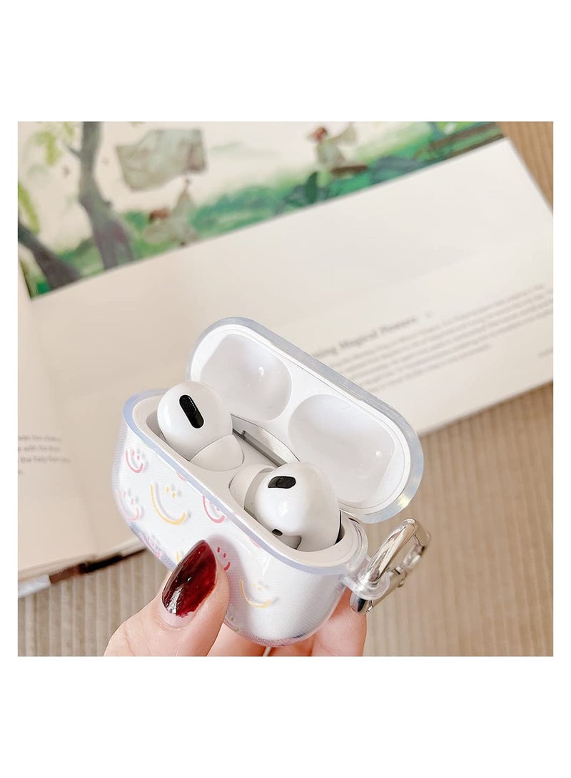 Cute Case with Keychain for Clear Airpod Pro, Cartoon Doodle Smiley Face Airpod Pro Case Smooth Shockproof Cover Cute Clear Cover Compatible with Airpod Pro Charging Case for Girls Kids Women Men - Image 3