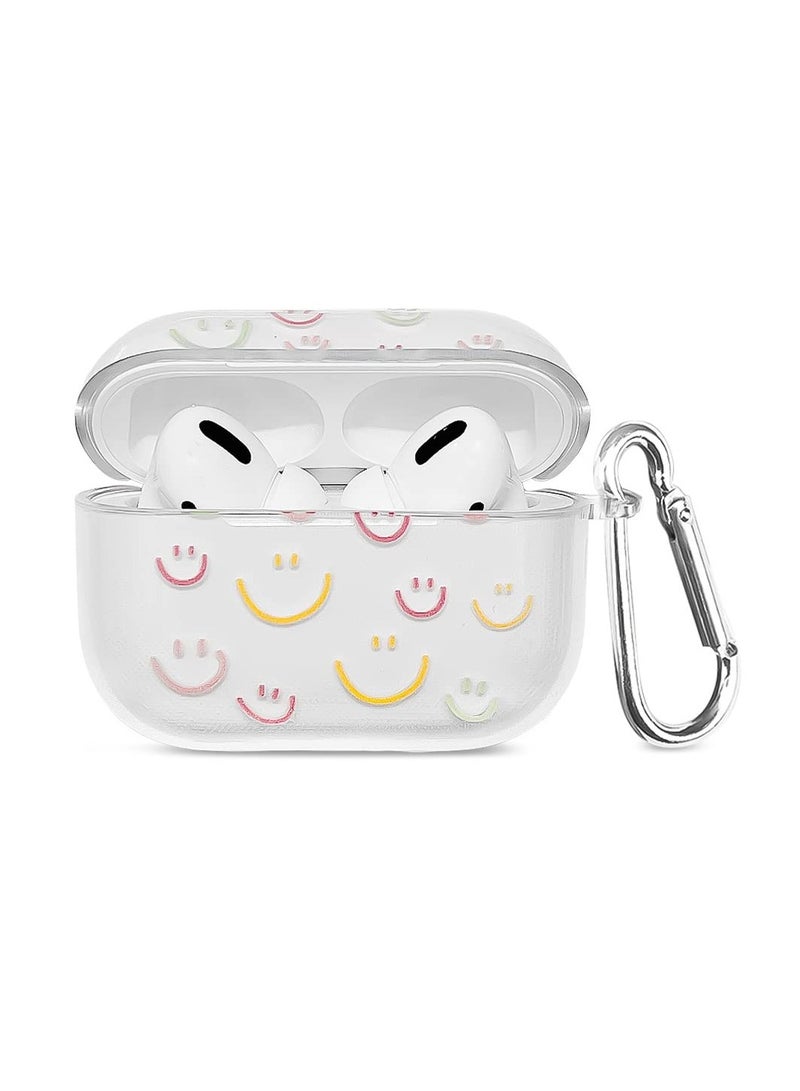 Cute Case with Keychain for Clear Airpod Pro, Cartoon Doodle Smiley Face Airpod Pro Case Smooth Shockproof Cover Cute Clear Cover Compatible with Airpod Pro Charging Case for Girls Kids Women Men - Image 1