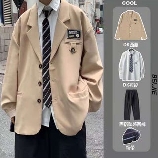 Apricot coat + trousers + shirt + tie