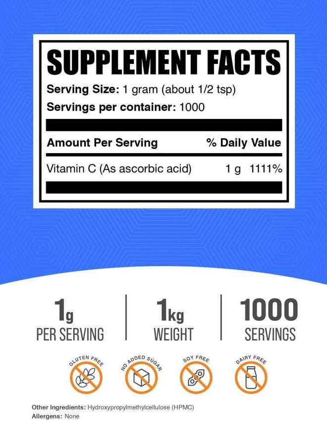 BULKSUPPLEMENTS.COM .com Ascorbic Acid Powder - Vitamin C Supplement, Ascorbic Acid Food Grade - Powdered Vitamin C, Immune Support - Gluten Free, 1g per Serving, 1kg (2.2 lbs) (Pack of 1) - Image 2