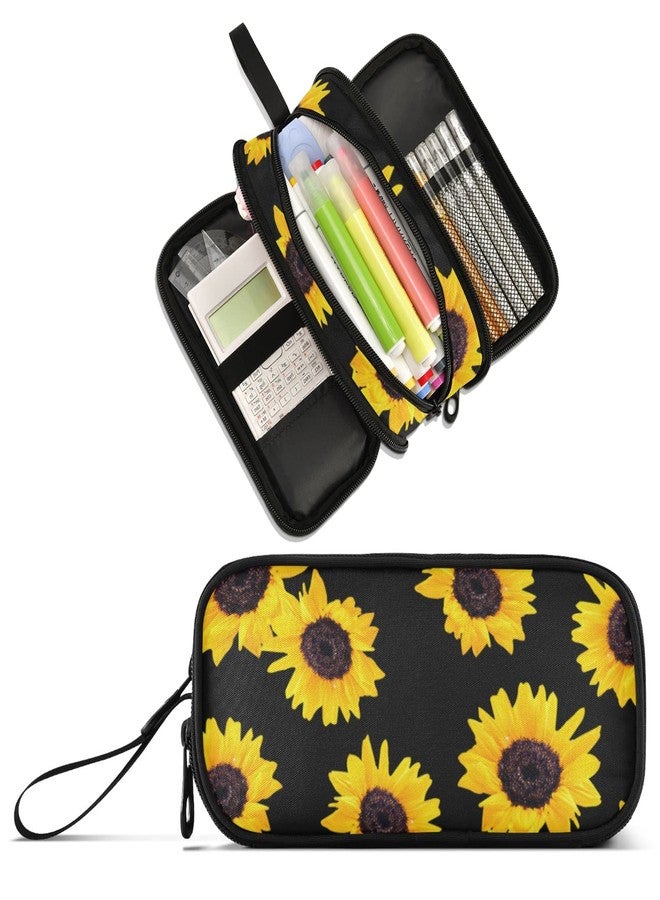 XUWU Sunflower Large Capacity Pencil Case Pencil Pouch Office School Large Storage Pen Bag 3 Compartment pencil box for Adults School Teen Girl Boy Men Women - Image 1