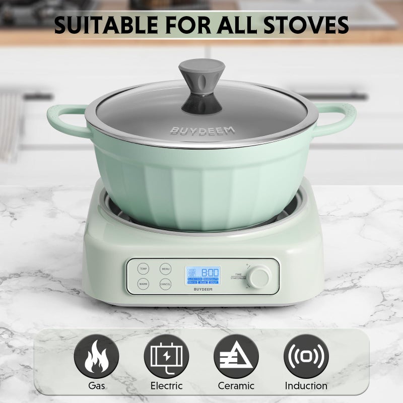 BUYDEEM 5-in-1 Slow Cooker 4.7QT with Removable Nonstick Stockpot, Compatible with Various Cookwares, Two Temperature Controls, Customized Time Settings, Auto Keep Warm for 2H, Cozy Greenish - Image 5