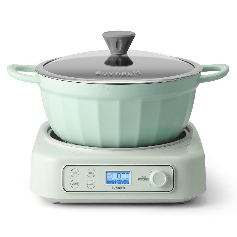 BUYDEEM 5-in-1 Slow Cooker 4.7QT with Removable Nonstick Stockpot, Compatible with Various Cookwares, Two Temperature Controls, Customized Time Settings, Auto Keep Warm for 2H, Cozy Greenish - Image 1