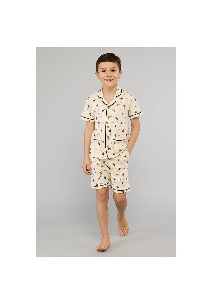 أر أند بي Printed Lapel Collar Shorts Pyjama Set