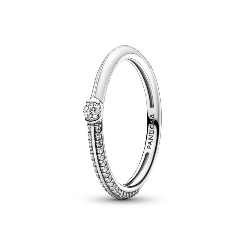 باندورا Sterling silver ring with white enamel and clear cubic zirconia