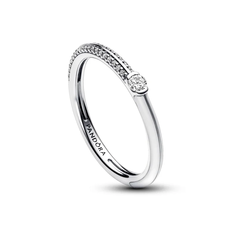 PANDORA Sterling silver ring with white enamel and clear cubic zirconia
