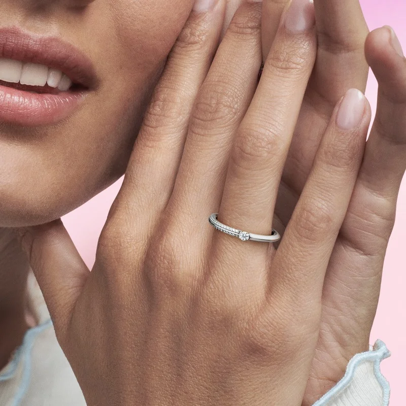 PANDORA Sterling silver ring with white enamel and clear cubic zirconia