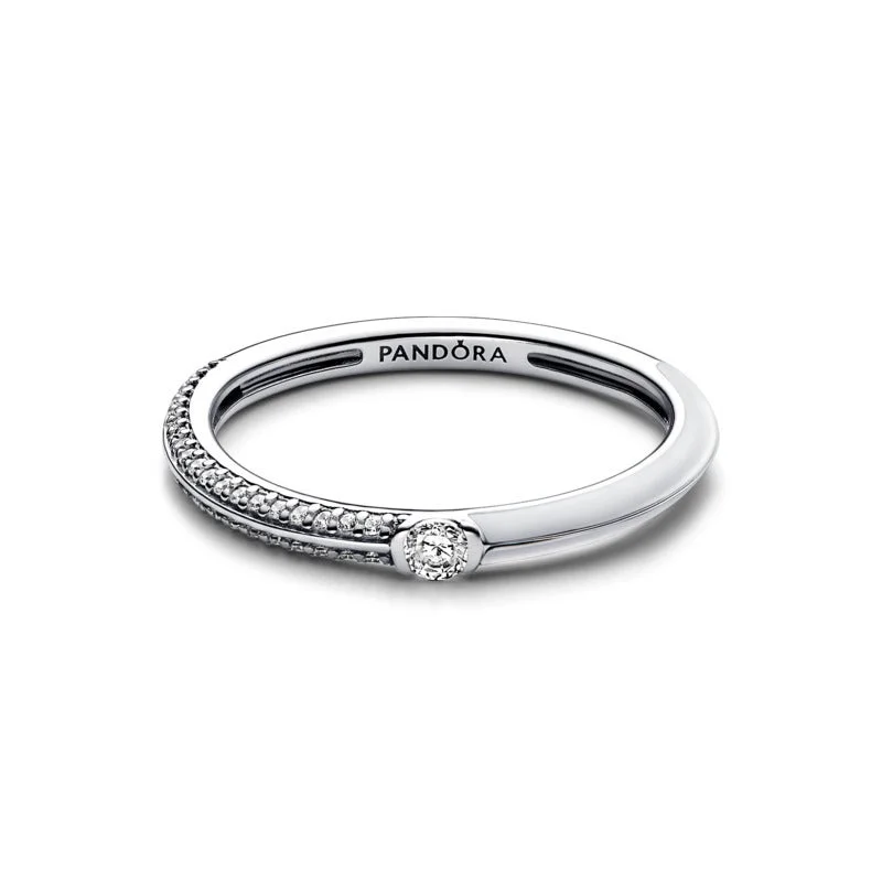 PANDORA Sterling silver ring with white enamel and clear cubic zirconia