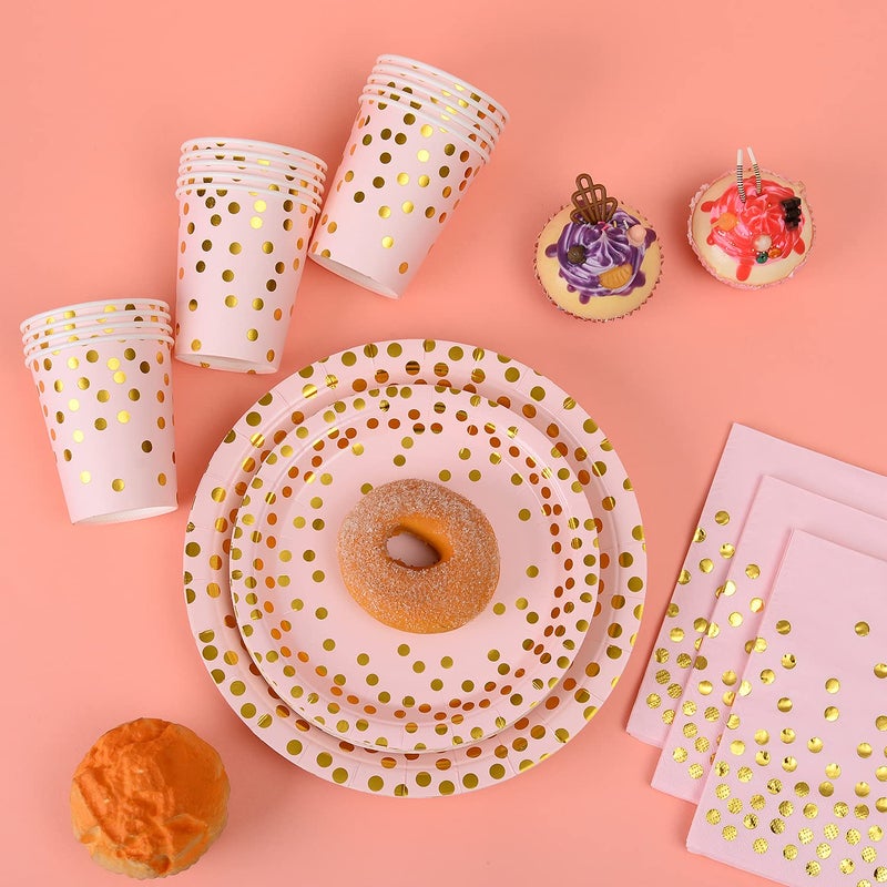YAOSHENG 200 Pieces Rose Gold Party Supplies - Rose Gold Paper Plates & Napkins Cups Silverware Serves 25 Sets for Wedding Bridal Shower Engagement Birthday Parties (Pink  12 * 24 * 24cm) - Image 3
