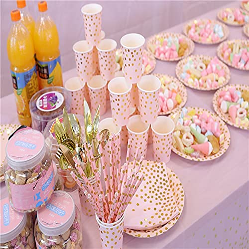 YAOSHENG 200 Pieces Rose Gold Party Supplies - Rose Gold Paper Plates & Napkins Cups Silverware Serves 25 Sets for Wedding Bridal Shower Engagement Birthday Parties (Pink  12 * 24 * 24cm) - Image 4