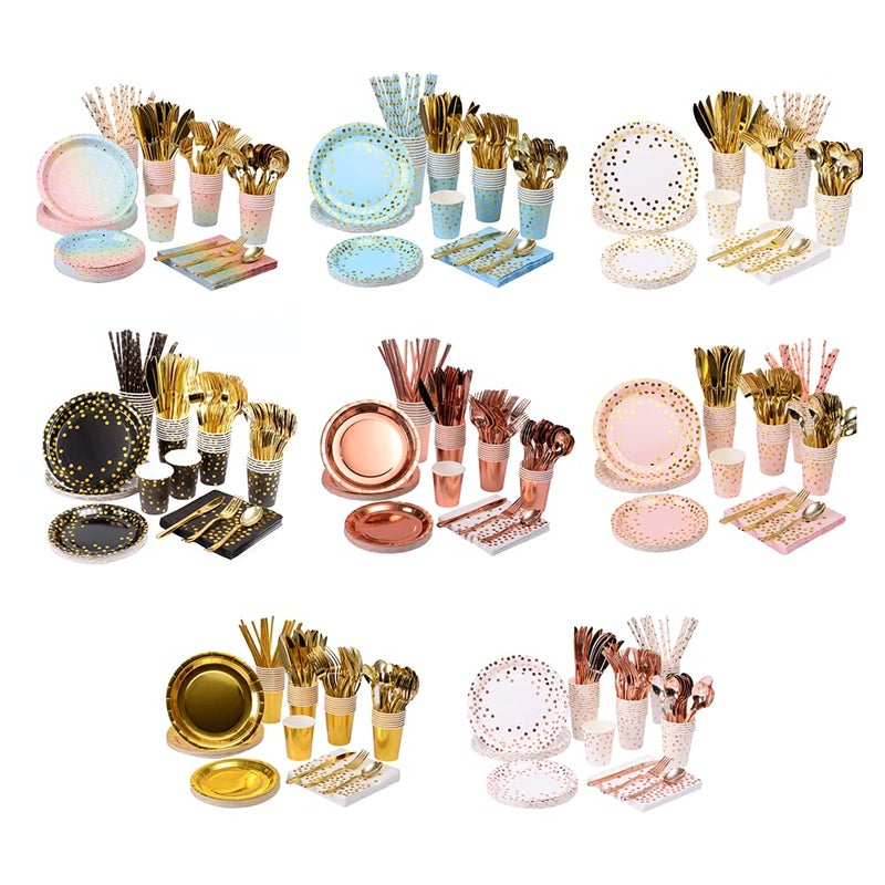 YAOSHENG 200 Pieces Rose Gold Party Supplies - Rose Gold Paper Plates & Napkins Cups Silverware Serves 25 Sets for Wedding Bridal Shower Engagement Birthday Parties (Pink  12 * 24 * 24cm) - Image 5