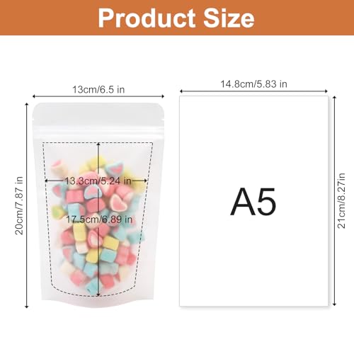 SumDirect 50Pcs 5x8 inches Matte Frosted (Not Clear) Zipper Resealable Stand Up Drink Bags,Snack Food Tea Packing Drinking Pouches - 5x8inches - Image 2