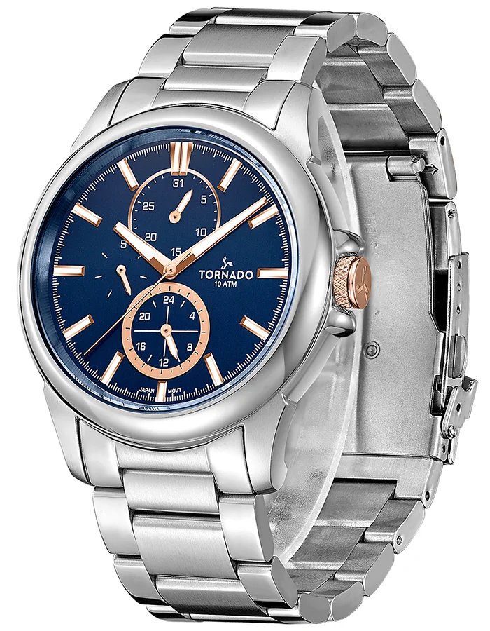 TORNADO Tornado CELESTIA ELITE Men's Japan Quartz Movement Watch, Multi-Function Display and Stainless Steel Strap - T6107-SBSL, Silver