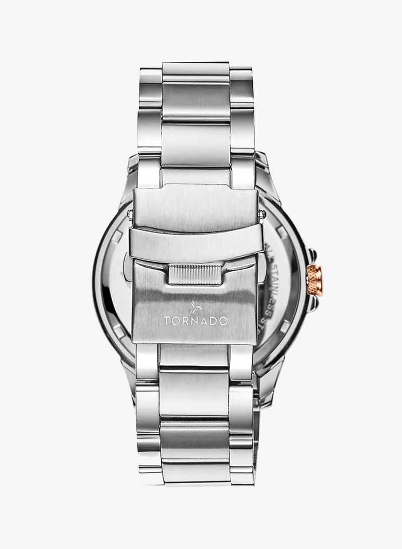 Tornado Blue Men's Solid stainless steel with Polished outer links and brushed center links. Multi Function Watch T6107-SBSL - 45mm mm for Men | Best Price UAE
