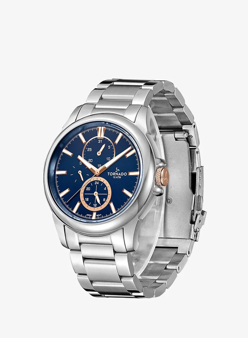 Tornado Blue Men's Solid stainless steel with Polished outer links and brushed center links. Multi Function Watch T6107-SBSL - 45mm mm for Men | Best Price UAE