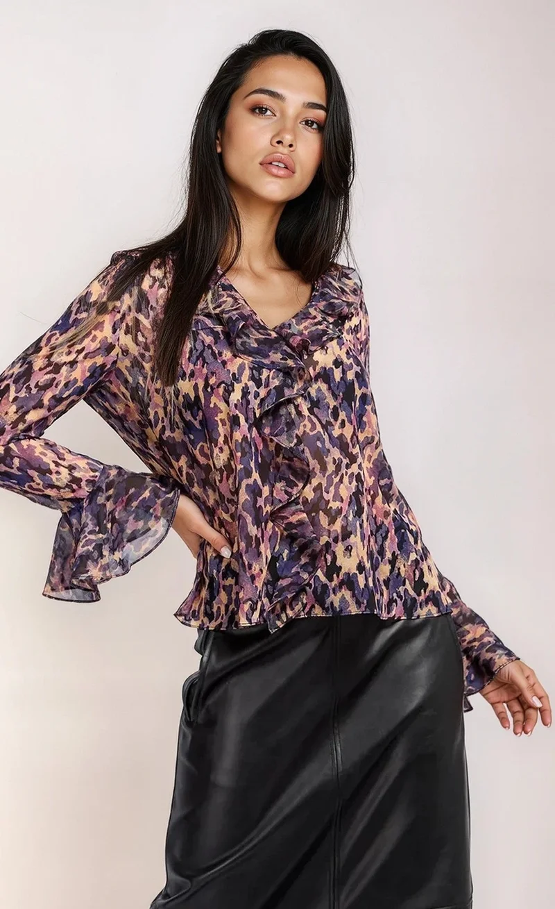 Little Mistress Animal Print Frill Top