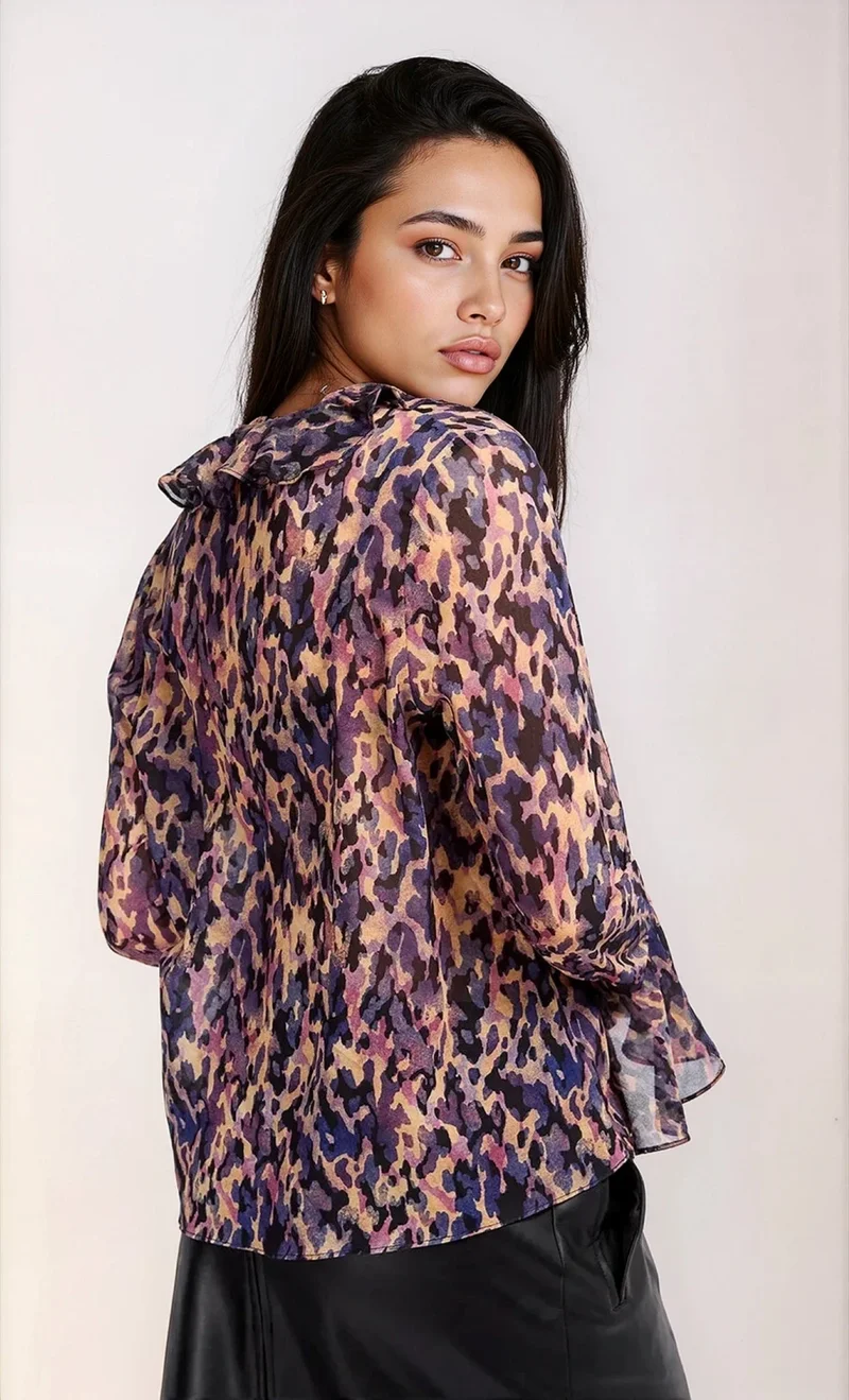 Little Mistress Animal Print Frill Top