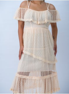 Women’s Knitted Strap Lace Dress in Peach Whip