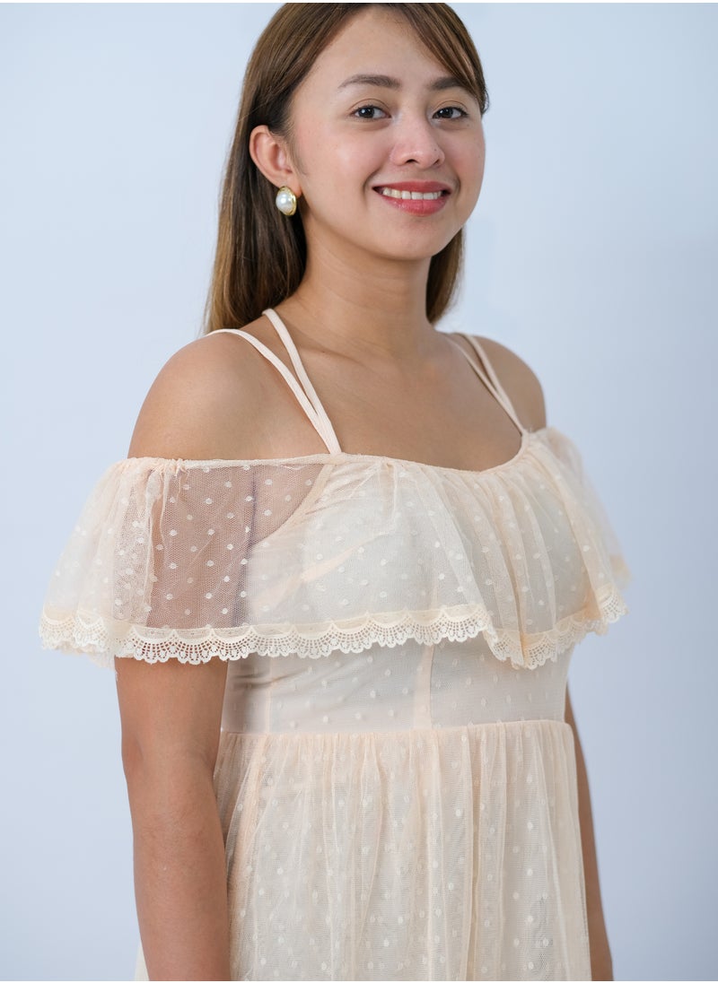 ONLY - Women’s Knitted Strap Lace Dress in Peach Whip - Image 1
