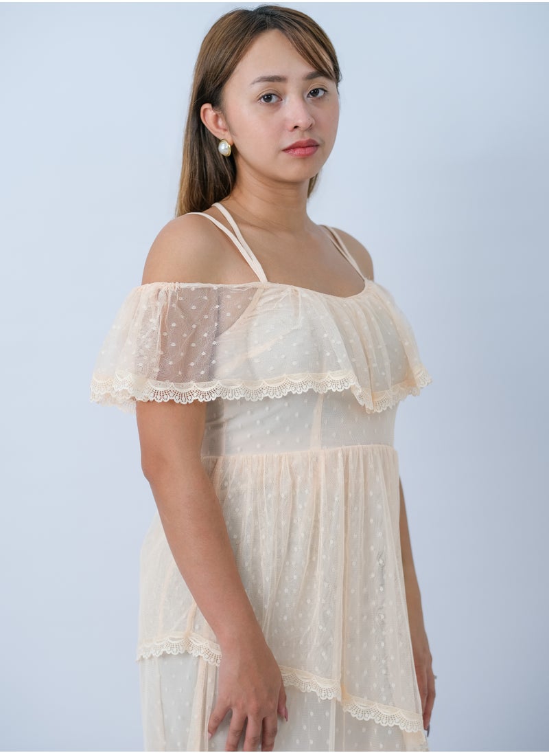 ONLY - Women’s Knitted Strap Lace Dress in Peach Whip - Image 1