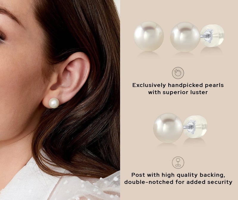 The Pearl Source أقراط لؤلؤ أكويا اليابانية الحقيقية البيضاء 6.0-6.5 مم للنساء - أقراط لؤلؤ من الذهب عيار 14 قيراط | أقراط مضادة للحساسية مع لآلئ مزروعة حقيقية - Image 5
