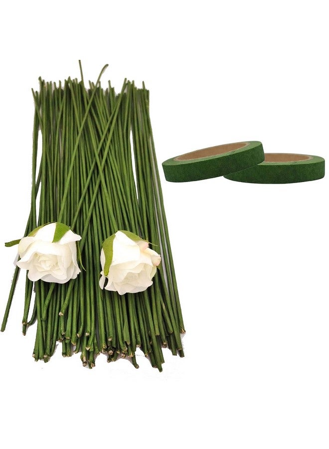 3A Featuretail 12 Inch Dark Green Floral Stem Wire Crafting Floral Paper Wrapped Wire for Artificial Flowers Making, Plant Stub Stem (50 pc wire & 2pc Tape, Green Floral Wire with Green Floral Tape) - Image 1