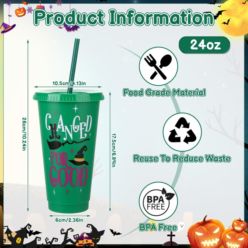 Ovveroche 12 Pcs Pink Green Plastic Cups with Lids and Straws 24 oz Reusable Tumbler for Witch Princess Enchanted Theme Parties Birthdays Bachelor Party Decoration - Image 2