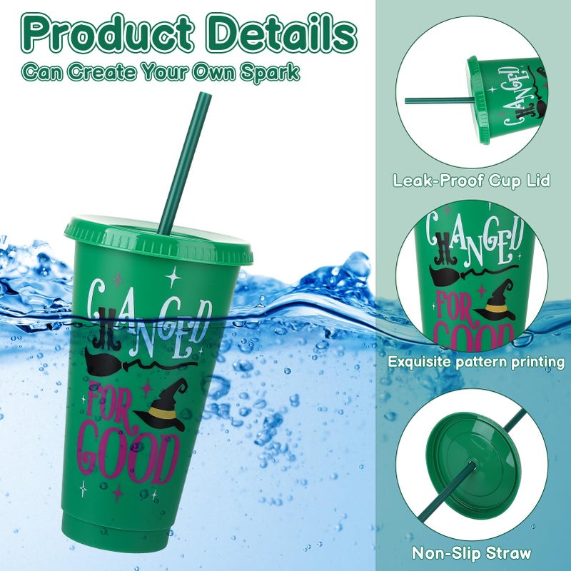 Ovveroche 12 Pcs Pink Green Plastic Cups with Lids and Straws 24 oz Reusable Tumbler for Witch Princess Enchanted Theme Parties Birthdays Bachelor Party Decoration - Image 3