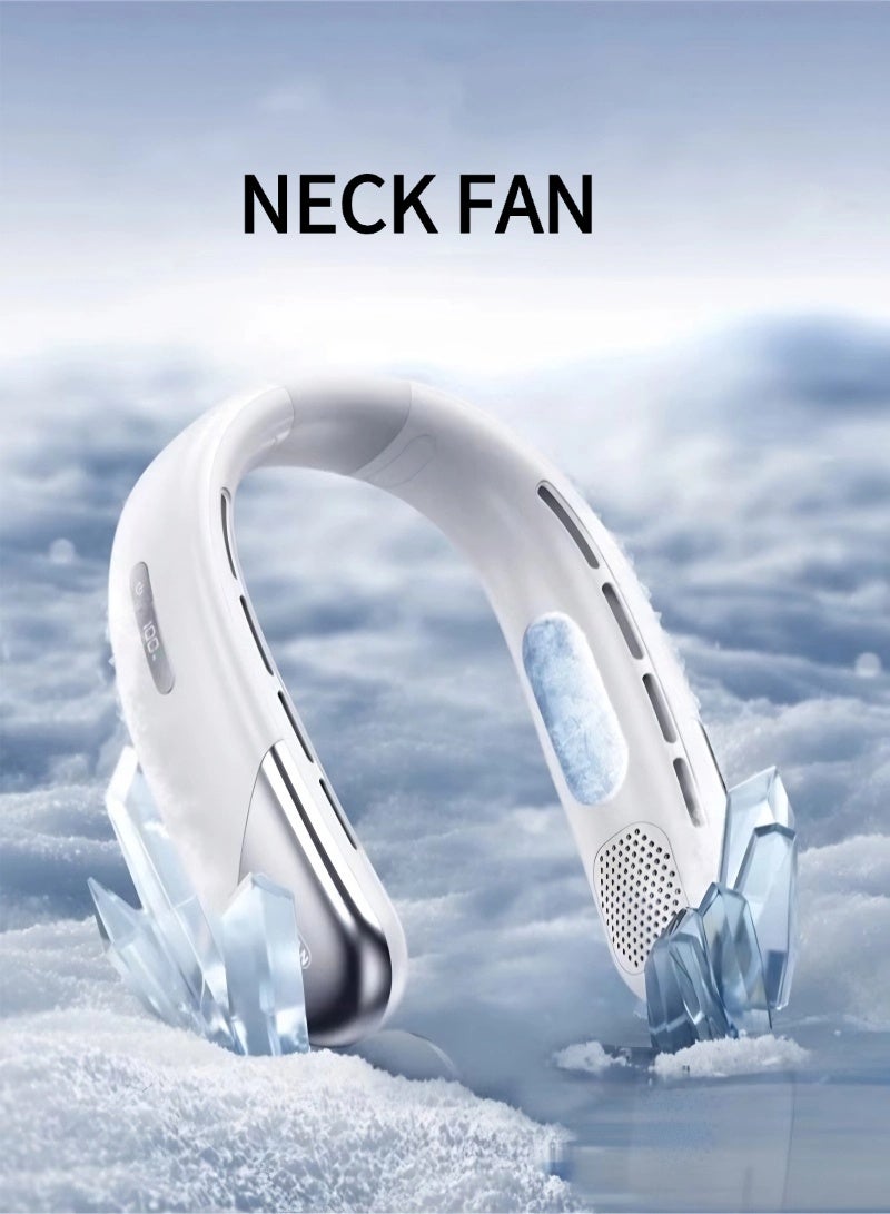 inston Portable neck fan, 360° surround strong wind, rechargeable 5-speed portable fan, suitable for sports, travel, outdoor and indoor use, with digital battery display (white) - Image 2