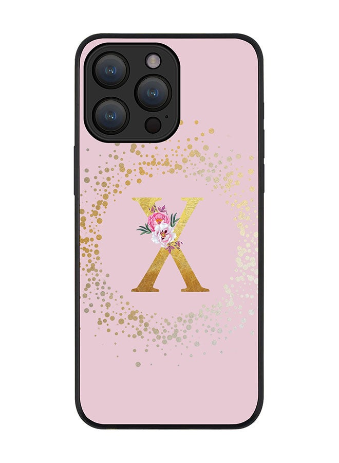 Stylizedd Cover for iPhone 15 Pro Max Case Rugged Black Slim fit Flexible Protective Cover Custom Monogram Initial Letter Floral Pattern Alphabet - X (Pink) - Image 1