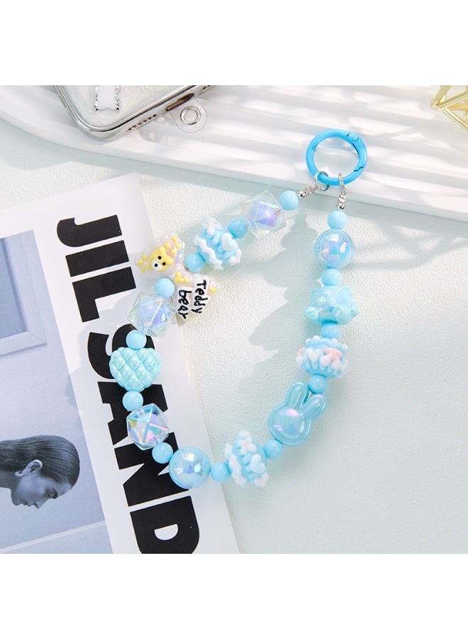 NIBEMINENT Beaded Phone Lanyard, Anti Lost Removable Wrist Strap, Cute Cartoon Character Bracelet Pendant, Phone Keychain Lanyard,Light Blue