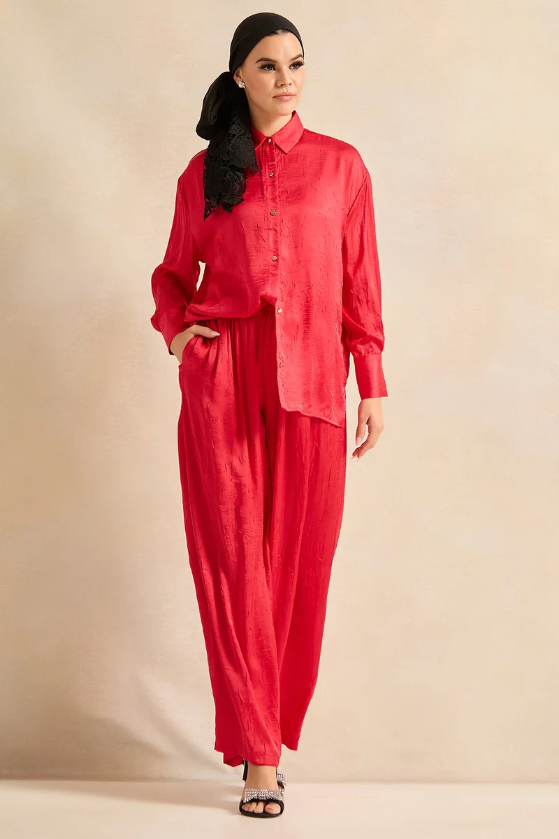 REDTAG Women Red Wide Leg Trousers
