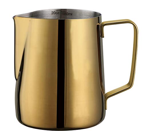Joytata Milk Frothing Pitcher 20oz Stainless Steel Cup Perfect for Latte Cappuccino Stainless Steel Milk Frother Steaming Pitcher Rose Golden Color 600ml - Image 1