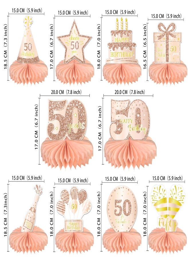 Gexolenu 10PCS 50th Birthday Decorations Centerpieces for Table Decorations,Rose Gold Pink Happy 50th Birthday Honeycomb Table Topper Birthday Party Decoration for Women (Rose Gold & Pink, 50 Years) - Image 3