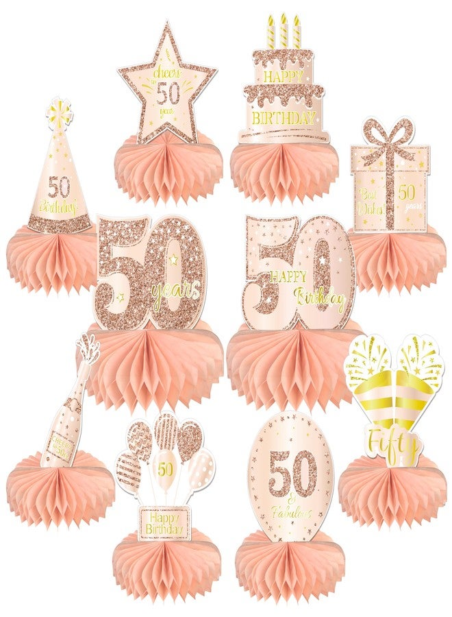 Gexolenu 10PCS 50th Birthday Decorations Centerpieces for Table Decorations,Rose Gold Pink Happy 50th Birthday Honeycomb Table Topper Birthday Party Decoration for Women (Rose Gold & Pink, 50 Years) - Image 1